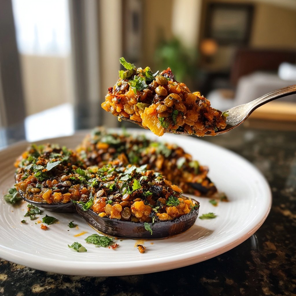Healthy Lentil Stuffed Eggplant