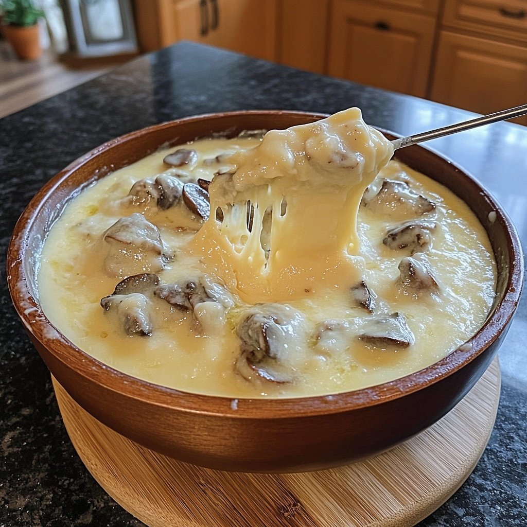 Fondue with Gruyere and Mushrooms